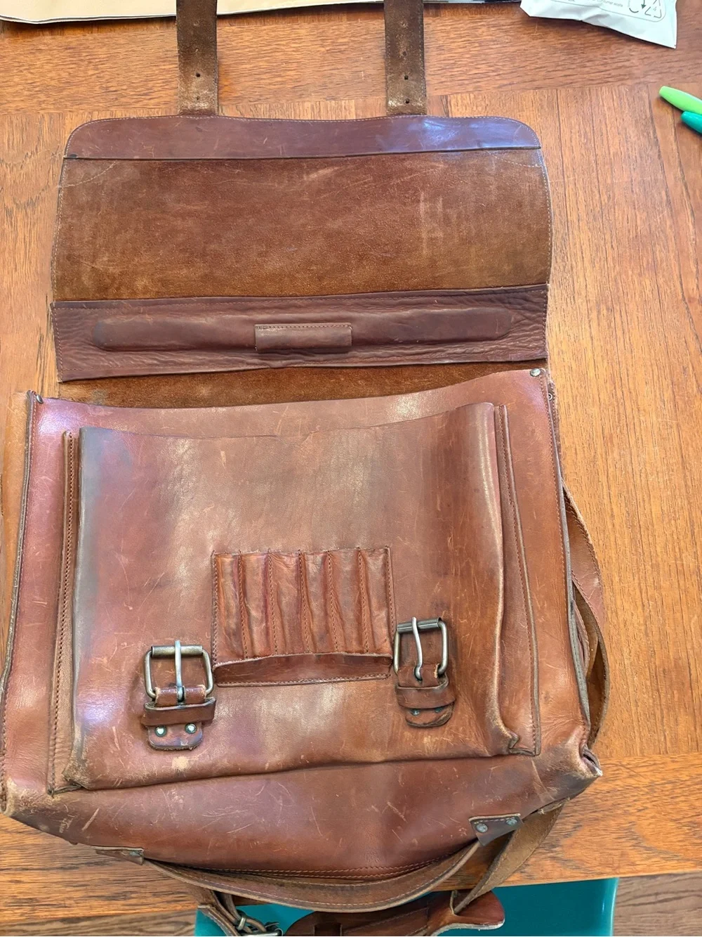 Gorgeous, vintage handmade Brown Leather Messenger Bag Briefcase satchel